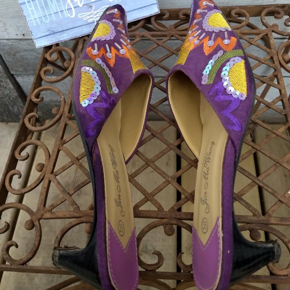 vintage 90s purple rainbow leather sequin mules NWOT 🎈HOST PICK X2🎈 - Picture 8 of 10